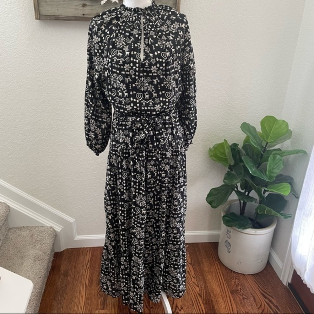 The Great black cream cotton printed maxi dress with slip size 1 Small NWOT